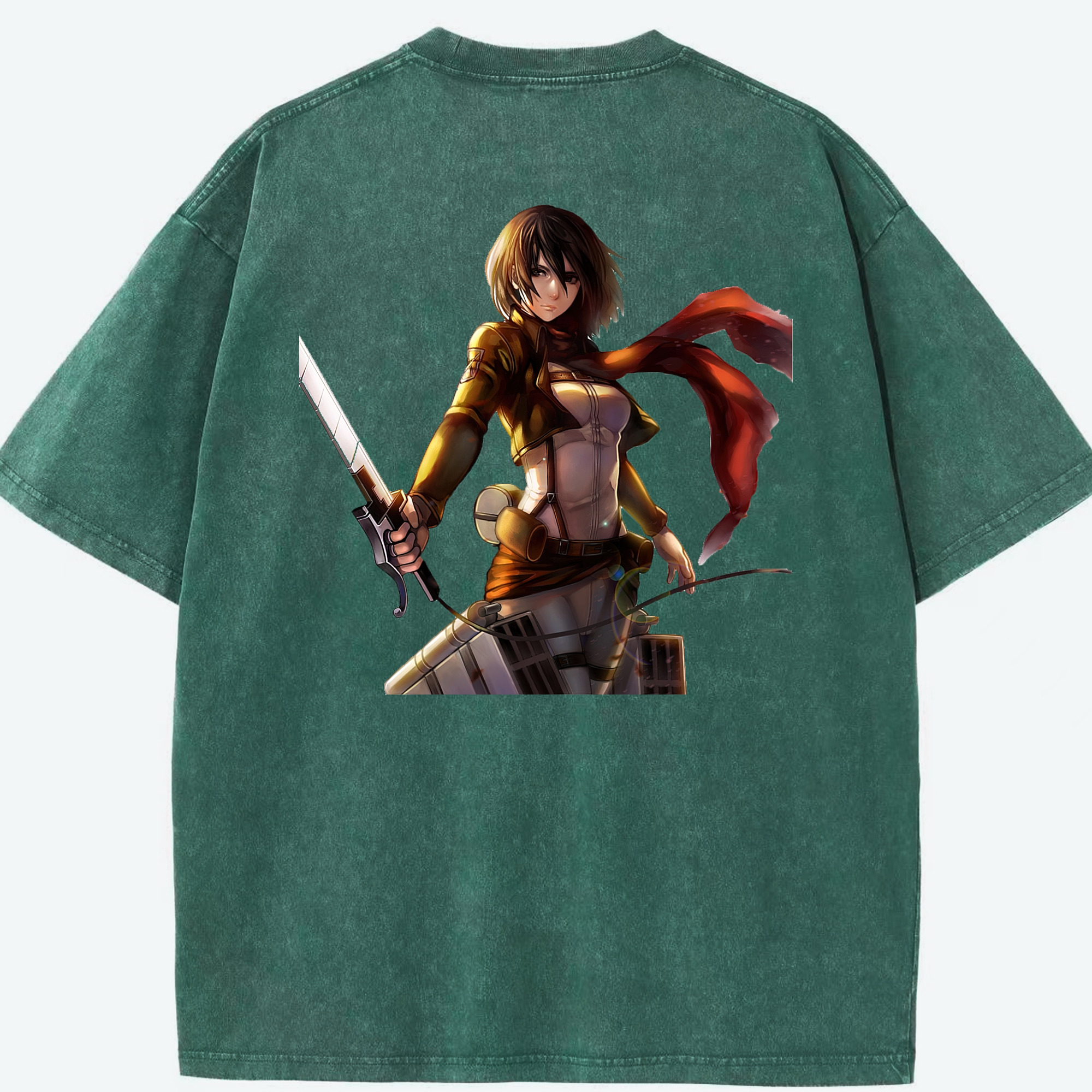 （画像用） 進撃の巨人 ミカサ·アッカーマン Attack on Titan Mikasa Ackerman 綿100% ヴィンテージ風 半袖Tシャツ（背面プリント）